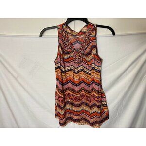 WHITE STAG WOMENS SHORT DRESS ABSTRACT PATTERN SIZE MEDIUM‎ M 8/10 VNECK